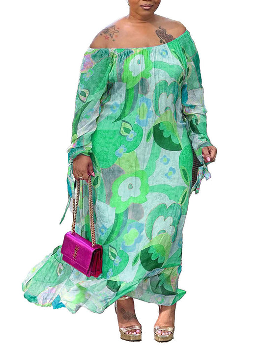 flowersverse Off Shoulder Printed Casual Maxi Dresses