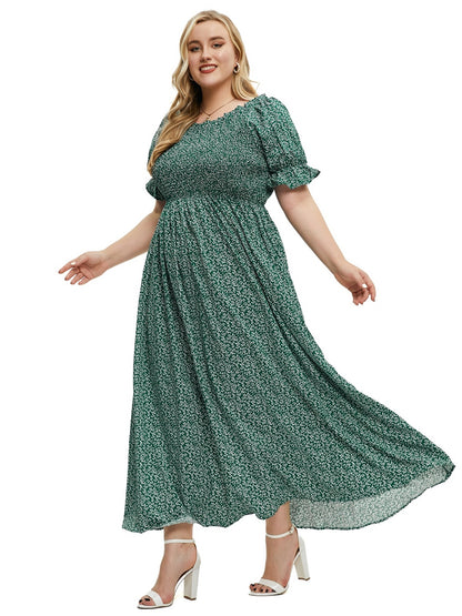 flowersverse Plus Size Women Round Neck Dress