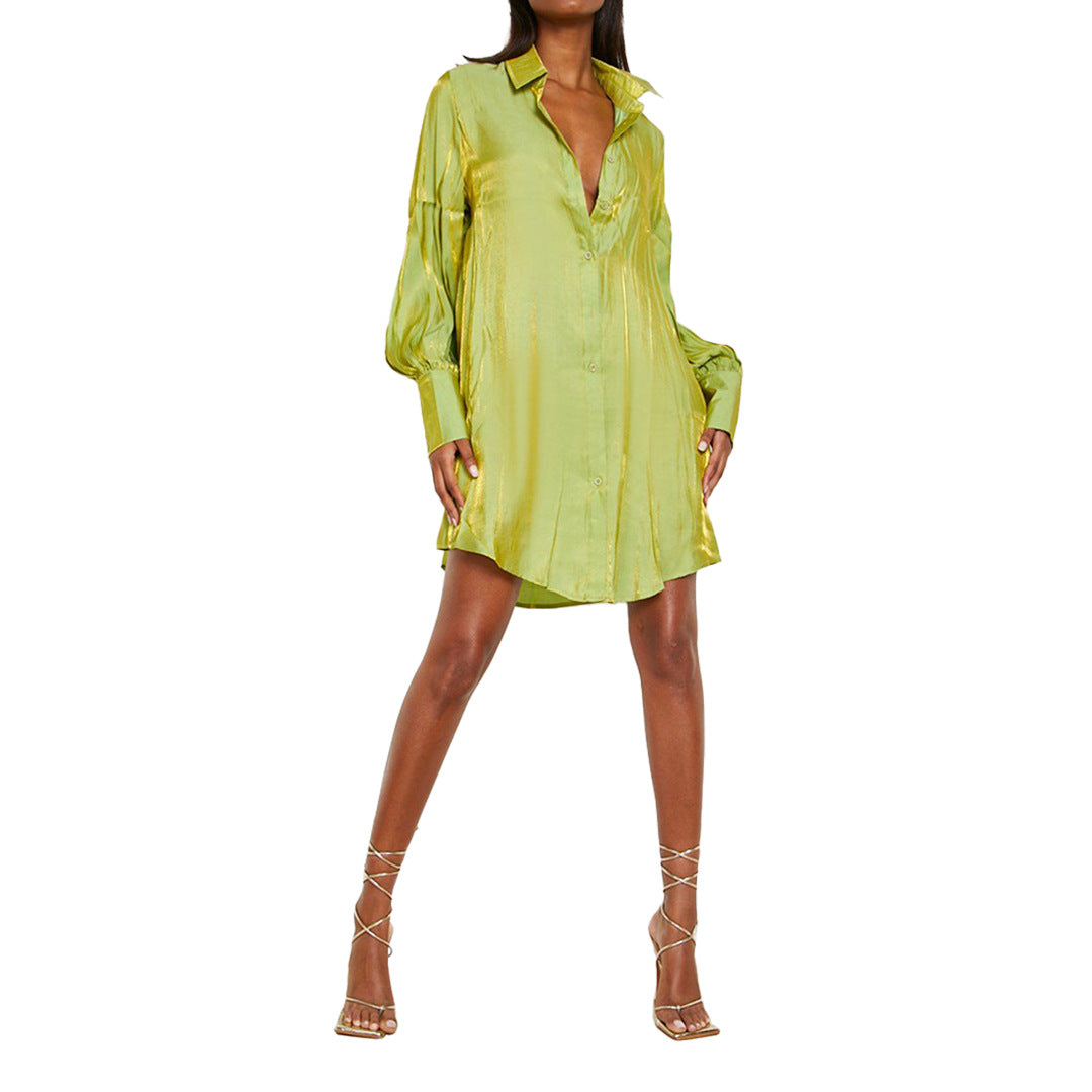 flowersverse Women's Solid Color Glitter Comfort Loose Long Shirt Dress