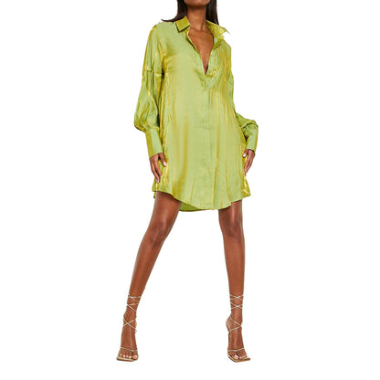 flowersverse Women's Solid Color Glitter Comfort Loose Long Shirt Dress