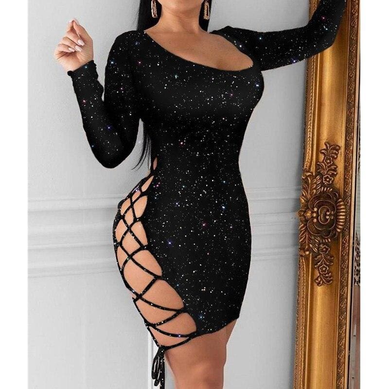 flowersverse Women's Bandage Bodycon Dress Long Sleeve Backless Short Mini Dress