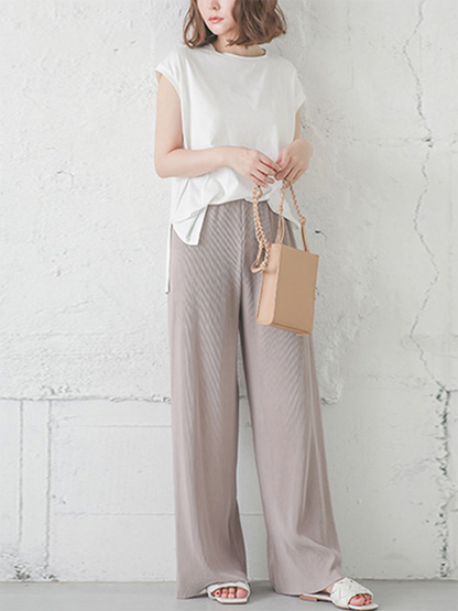 flowersverse Simple Loose Wide Leg Elasticity Solid Color Casual Pants Bottoms