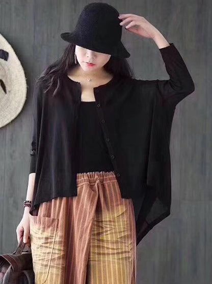 flowersverse Vintage Solid Loose Cropped Batwing Sleeve Knitting Outwear