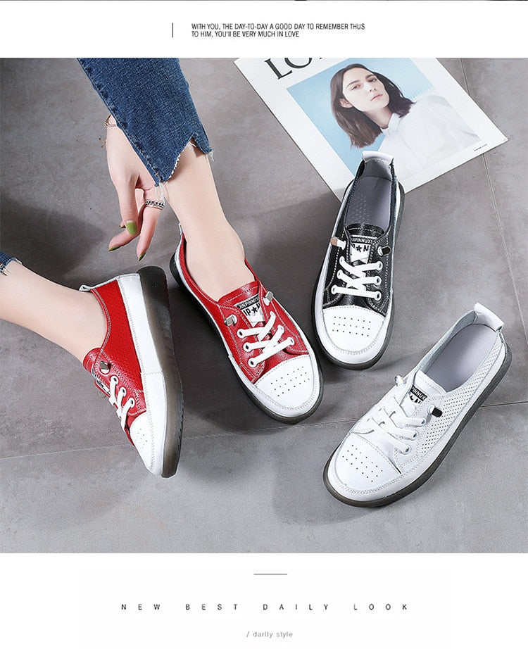 flowersverse Women's Leather Sneakers Women Casual Fashionable Sports Shoes Vulcanized Woman Summer Flat Shoe Ladies White Lacing 40