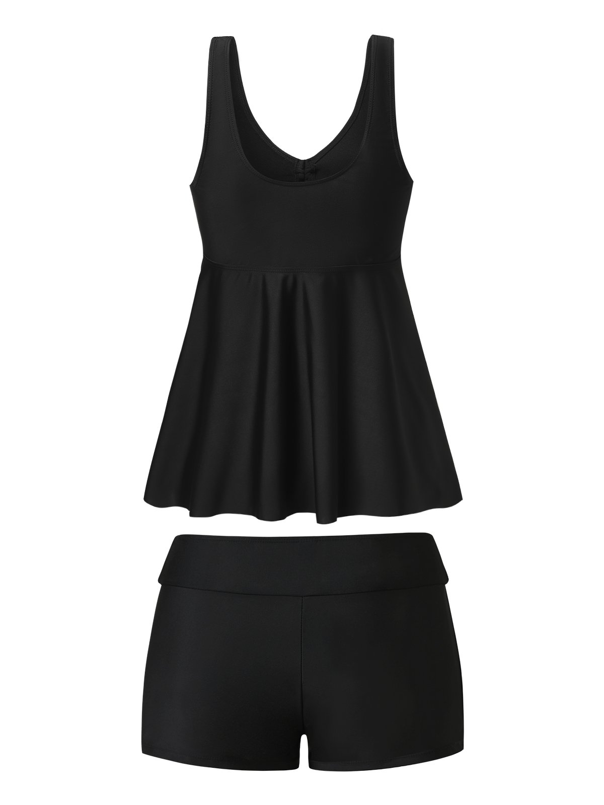 flowersverse Simple Plain Gathered V Neck Tankinis Two-Piece Set