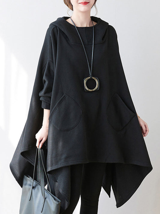 flowersverse Casual Plus Size Irregularity Batwing Sleeves Solid Color Hoodies