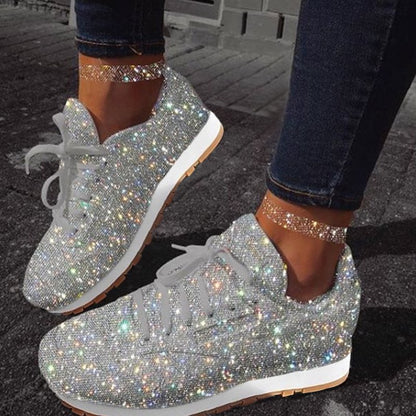 flowersverse Women Muffin  Rhinestone New Crystal  Platform Sneakers