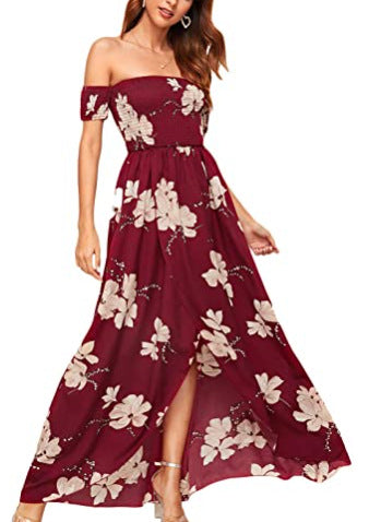 flowersverse Bohemian Floral Print Dress for Women's Casual Fashion