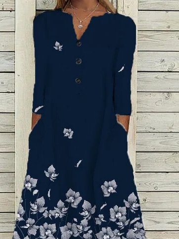 flowersverse V Neck Holiday A-Line Dress