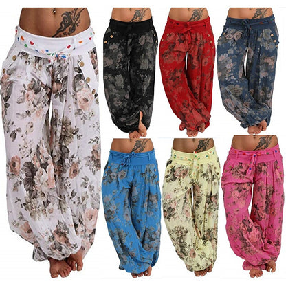 flowersverse Women's Harem Pants Breathable Quick Dry Moisture Wicking Yoga Fitness Gym Workout Pants Bloomers Bottoms Boho White Black Yellow Plus Size Sports Activewear Elastic Loose