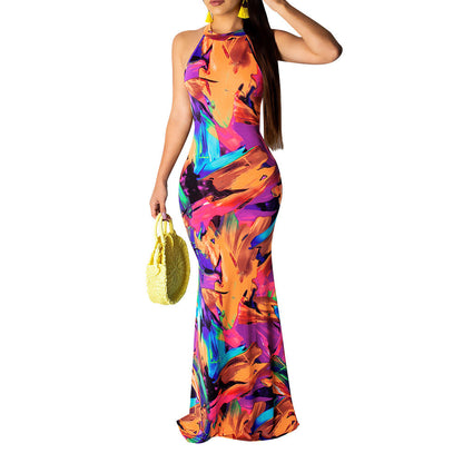 flowersverse Printed beach evening dress