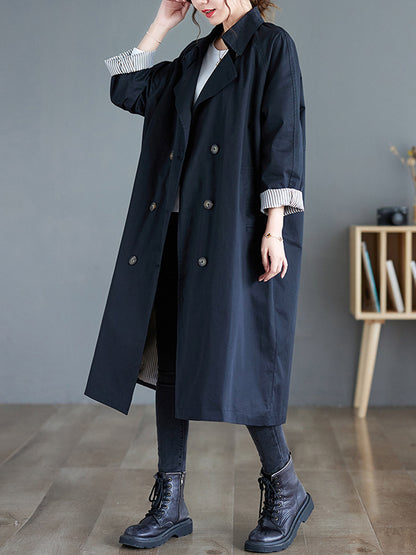 flowersverse Buttoned Pockets Long Sleeves Loose Notched Collar Trench Coats