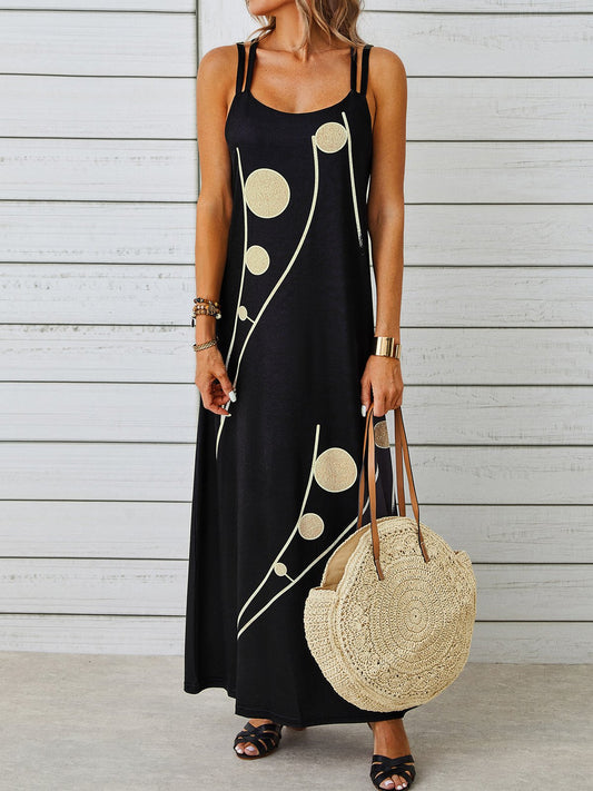 flowersverse Casual Spaghetti Polka Dots Sleeveless A-line Dress