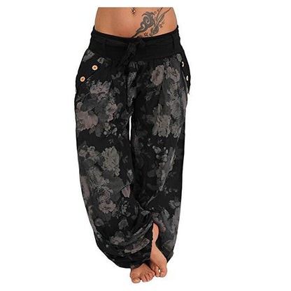 flowersverse Women's Harem Pants Breathable Quick Dry Moisture Wicking Yoga Fitness Gym Workout Pants Bloomers Bottoms Boho White Black Yellow Plus Size Sports Activewear Elastic Loose