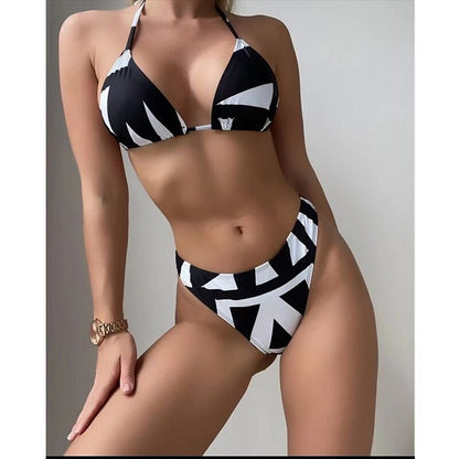 flowersverse Women's Swimwear Bikini Normal Swimsuit 3-Piece Printing Leaf Geometic Black Orange Green Bathing Suits Sports Beach Wear Summer
