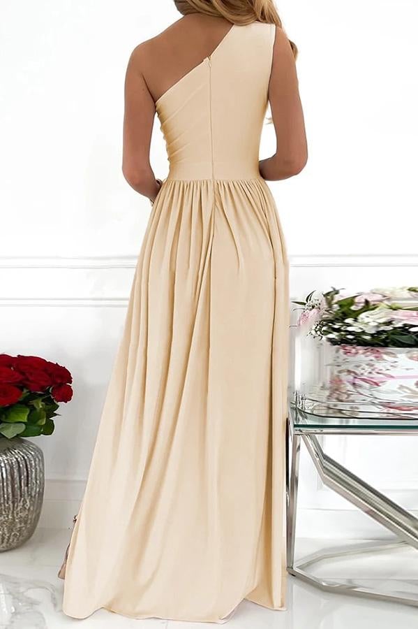 flowersverse Novella Solid One Shoulder Party/Elegant Maxi Dress