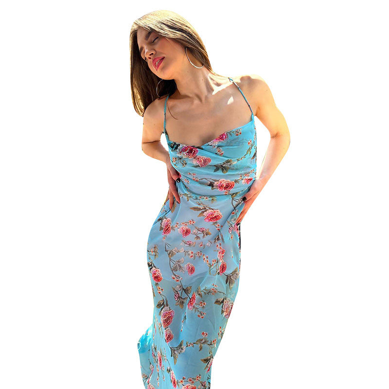 flowersverse Printed Strap Floral Dress Spring And Summer Sexy Style Long Dress For Women