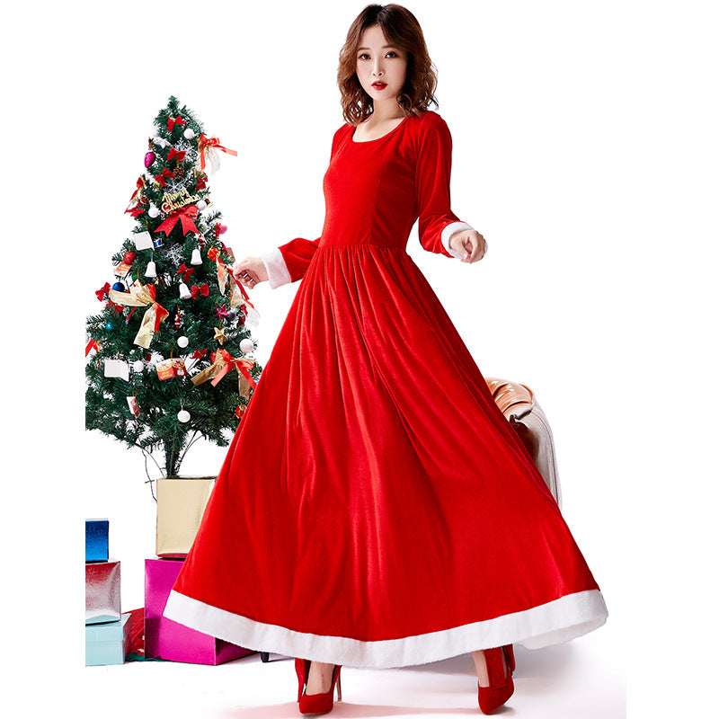 flowersverse Christmas Shawl Long Dress Solid Color Two-piece Night Party Outfit