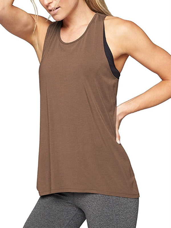 flowersverse Sports Solid Color Yoga Wear Round-Neck Vest