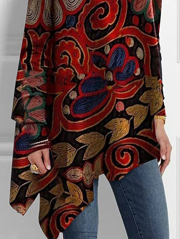 flowersverse Floral Printed Long Sleeves Loose High Neck T-Shirts