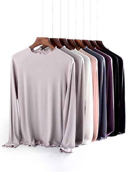 flowersverse 7 Colors Solid Color Long Sleeves T-Shirt Top