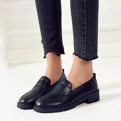 flowersverse Women's Flats Comfort Shoes Daily Block Heel Round Toe Minimalism PU Leather Loafer Black Brown