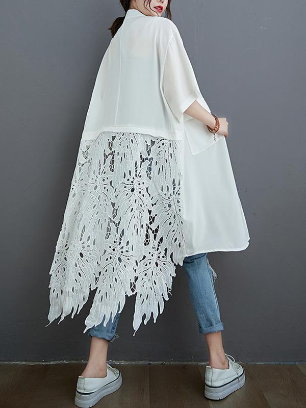 flowersverse Loose Split-Joint Hollow Solid Long Blouse