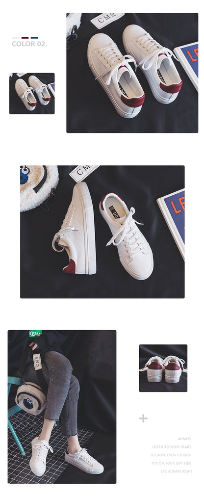 flowersverse Women&#39;s Shoes New Fashion Casual Platform Soild Leather Classic Cotton Women Vulcanize Shoes Casual Lace-up White Shoes Sneakers