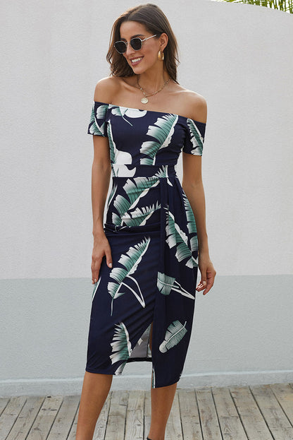 flowersverse Floral Beauty Off-Shoulder Split Printed Midi Dress