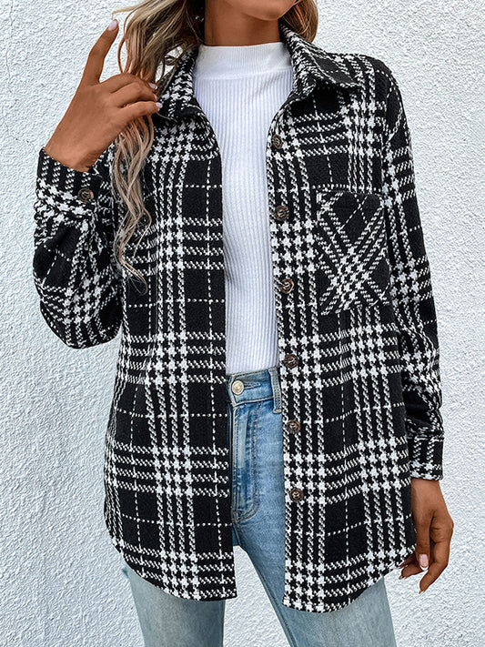 flowersverse Casual Loose Plaid Coat