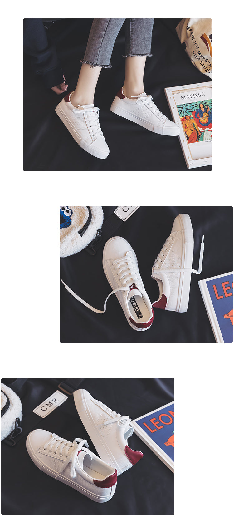 flowersverse Women&#39;s Shoes New Fashion Casual Platform Soild Leather Classic Cotton Women Vulcanize Shoes Casual Lace-up White Shoes Sneakers