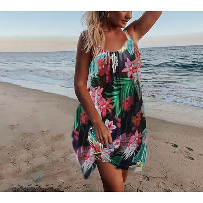 flowersverse Women's Strap Dress Mini Dress Sleeveless Heart Print Spring Summer Halter Casual Loose Fit  S M L XL XXL