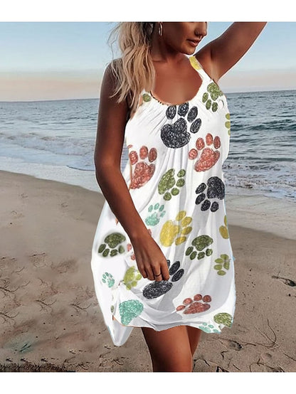 flowersverse Women's Strap Dress Mini Dress Sleeveless Heart Print Spring Summer Halter Casual Loose Fit  S M L XL XXL