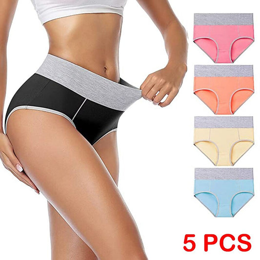 flowersverse Women's Plus Size Basic Vacation Pure Color Shaping Panty Stretchy High Waist Cotton 5 Pieces Green M