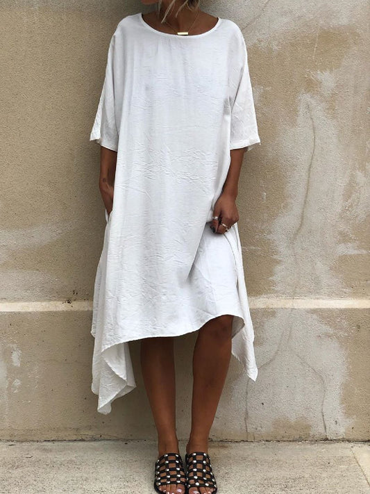 flowersverse Casual Plus Size Short Sleeve Weaving Dress