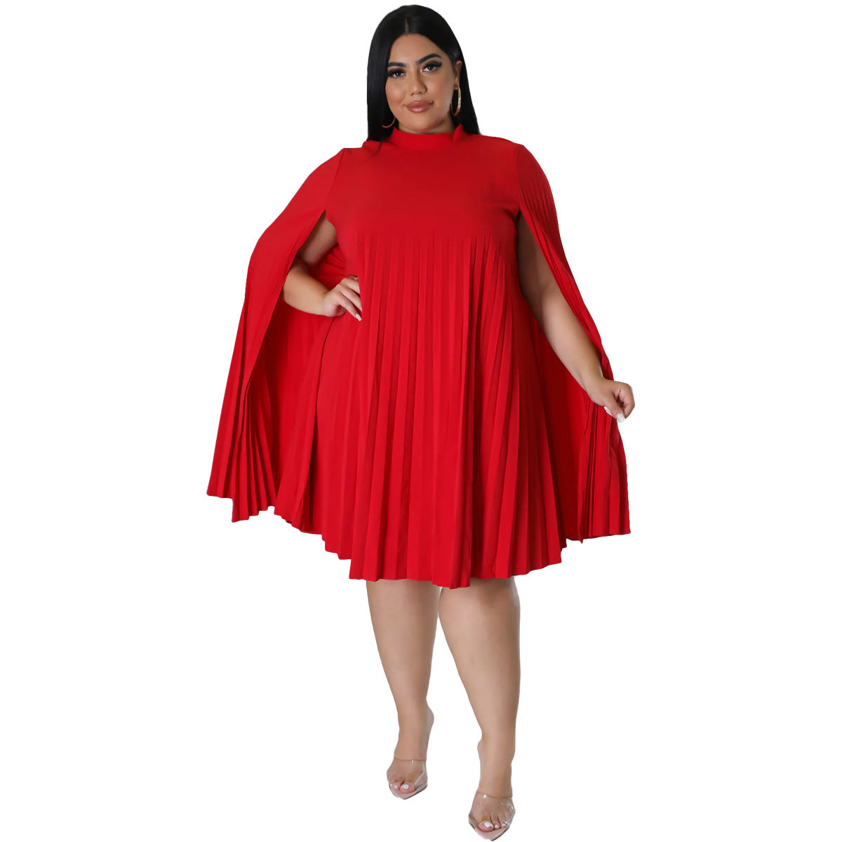 flowersverse Women's Fashion Casual Versatile Loose Solid Color Plus Size Pleated Dress