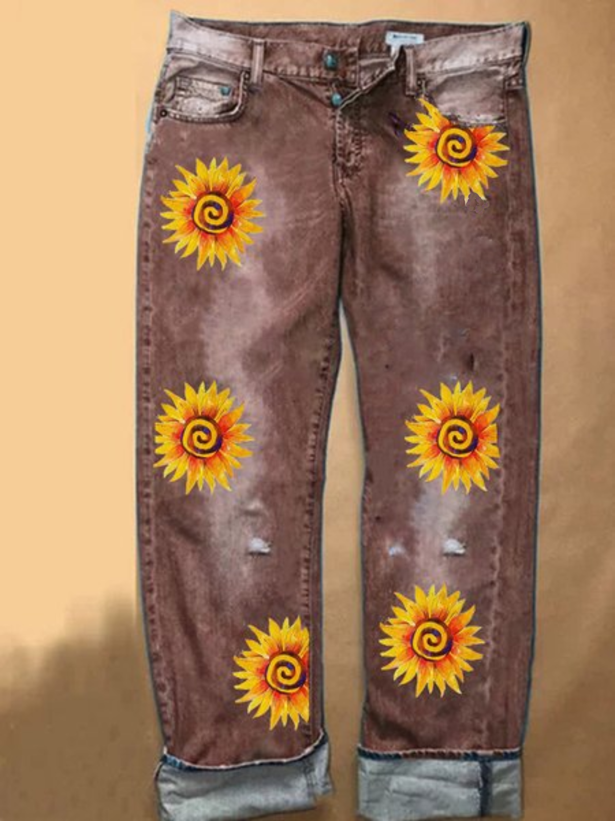 flowersverse Vintage Casual Plus Size Floral Printed Jeans Jeans