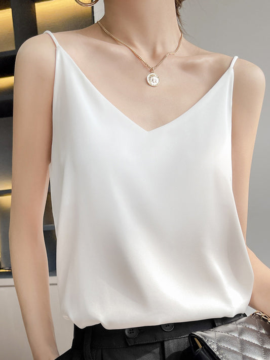 flowersverse Simple Casual Solid Color Spaghetti-Neck Vest Top