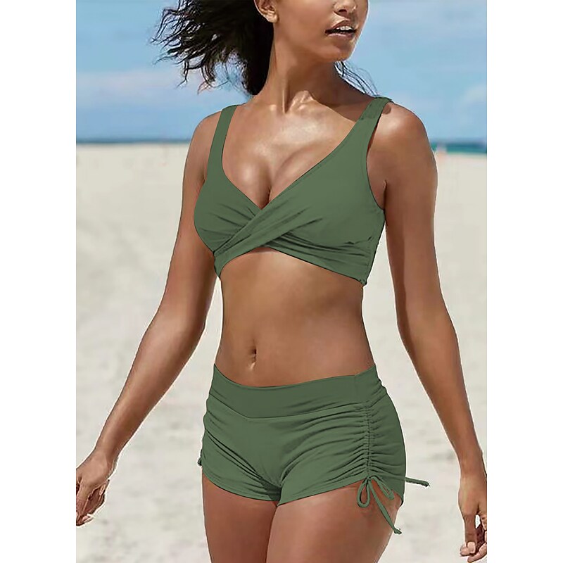 flowersverse Women's Swimwear Bikini Plus Size Swimsuit 2 Piece Camouflage Black Light Green Army Green Red Blue Bandeau Bathing Suits Sports Summer