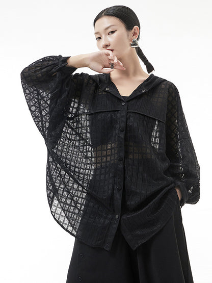 flowersverse Loose Batwing Sleeves Sun Protection See-Through Blouse