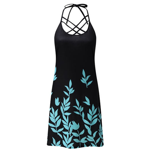 flowersverse Women's Casual Dress Slip Dress Print Dress Floral Backless Print Strap Mini Dress Active Fashion Outdoor Daily Sleeveless Slim Black Yellow Royal Blue Spring Summer S M L XL XXL