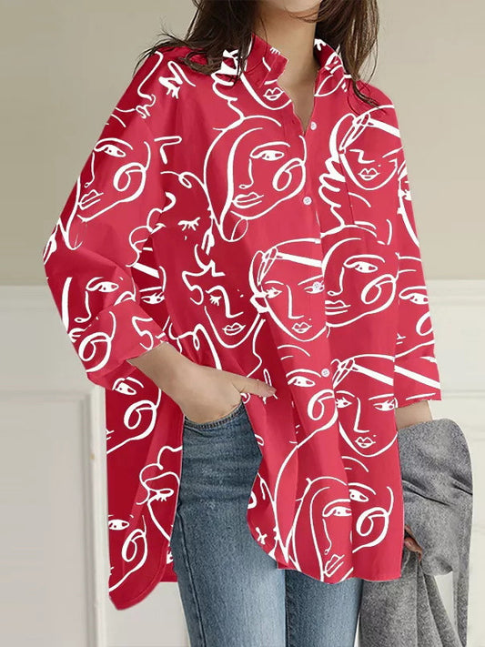 flowersverse Buttoned Figure Pockets Split-Side High-Low Long Sleeves Lapel Blouses&Shirts Tops