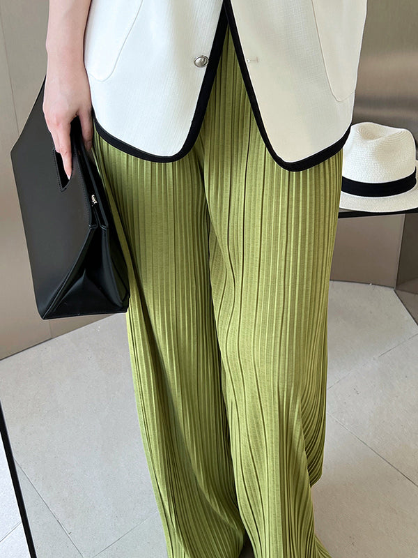 flowersverse  Pleated Solid Color Wide Leg Pants Bottoms