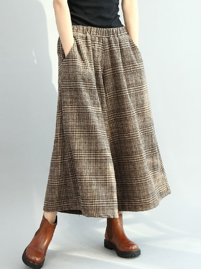 flowersverse Vintage Loose Wide Leg Checkered Elastic Waist Pants