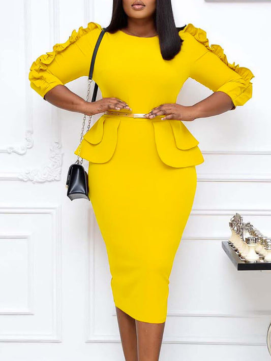 flowersverse Ruffle Peplum Bodycon Midi Dresses