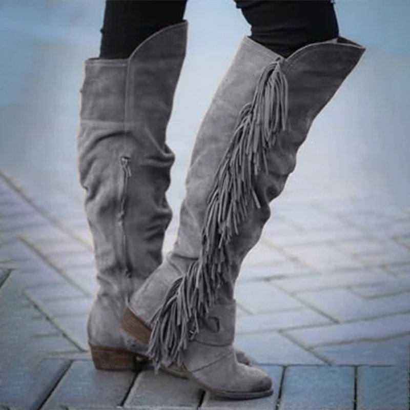 flowersverse zolucky Low Heel Suede Winter Tassel Boots