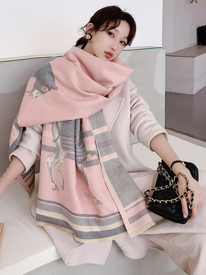 flowersverse Personality Warm Cartoon Print Shawl&Scarf