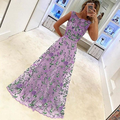 flowersverse Floral embroidered long mesh dress Women sleeveless high waist runway maxi dresses Elegant ladies party dresses robe vestidos