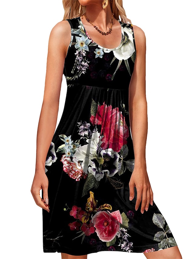 flowersverse Women's Casual Dress Sheath Dress Floral Dress Mini Dress Black White Red Sleeveless Graphic Print Winter Fall Spring Cold Shoulder Romantic Daily Vacation Fall Dress  S M L XL 2XL