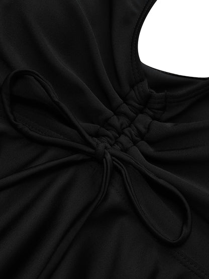flowersverse Simple Plain Gathered V Neck Tankinis Two-Piece Set